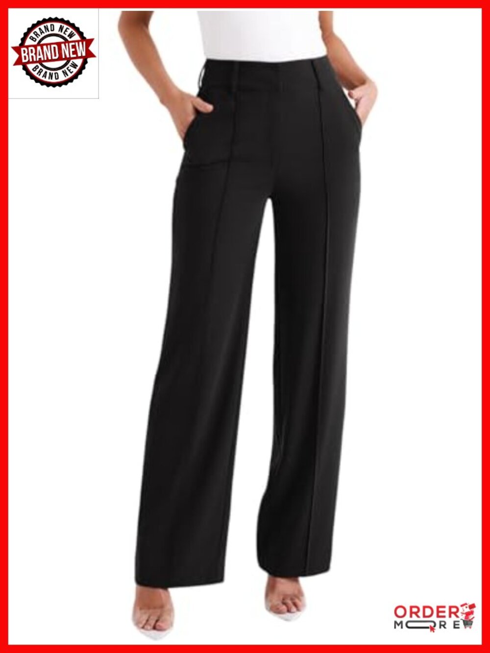 High Waisted Wide Leg Dress Trousers Polyester Spandex Work Pants